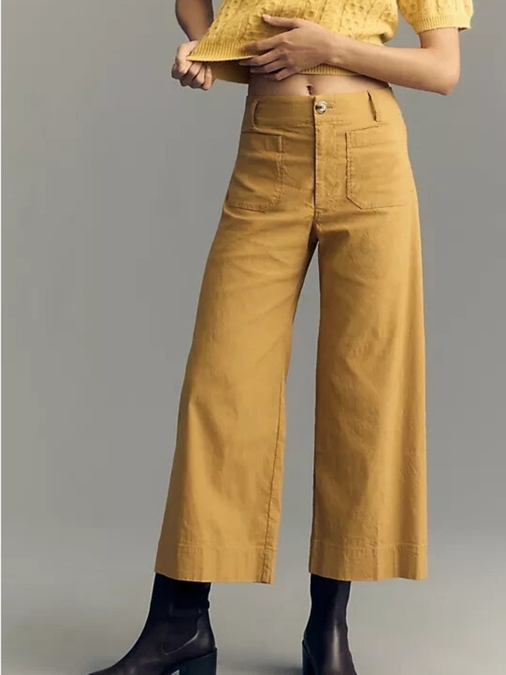 Maeve Anthropologie Colette Mustard Linen Blend Wide Leg Crop Pants Size 34